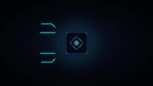 Futuristic digital interface hud with pulsing neon data streams and cybernetic core