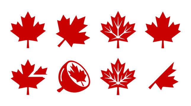 Maple Leaf Icon, Canada Flag Sign, Red Maple Leaves Vector Illustration, National Canadian Emblem, Autumn Fall Symbol, Flat Design Canada Flag