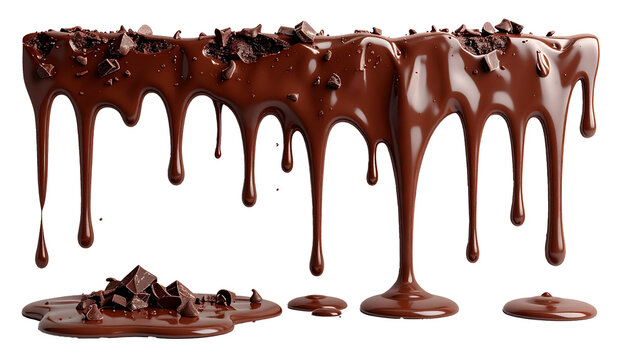 liquido di cioccolata che si scioglie, isolato e scontornato su sfondo trasparente, immagine 3D
