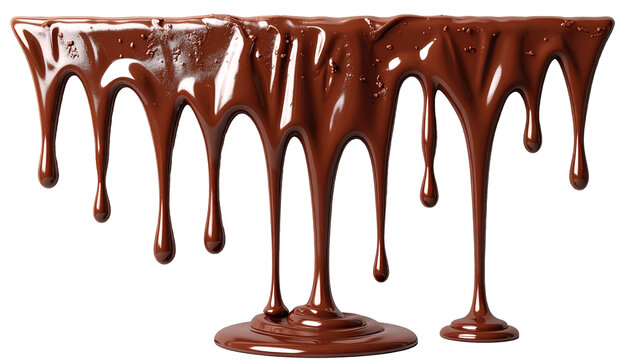 liquido di cioccolata che si scioglie, isolato e scontornato su sfondo trasparente, immagine 3D