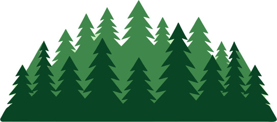 Obraz premium Silhouette of Dense Green Pine Forest Against Clear Sky Minimalist Illustration