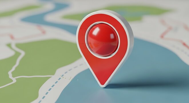 Red Location Pin on Map Background.