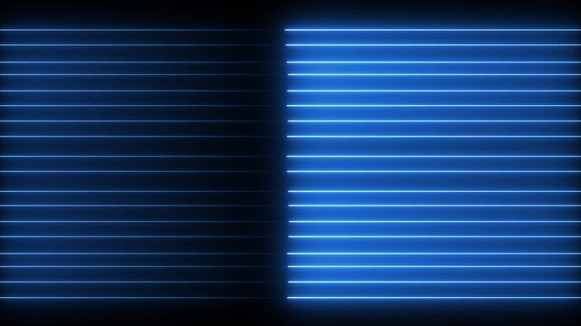 Abstract background with glowing blue neon lines on black neon horizontal lines for digital cyber grid and futuristic