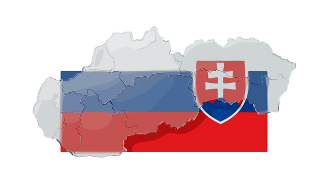 Map of slovakia with national flag overlay on a textured background illustrating the country