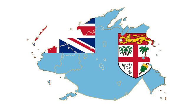 Map of fiji with national flag overlay showing islands and geographic features