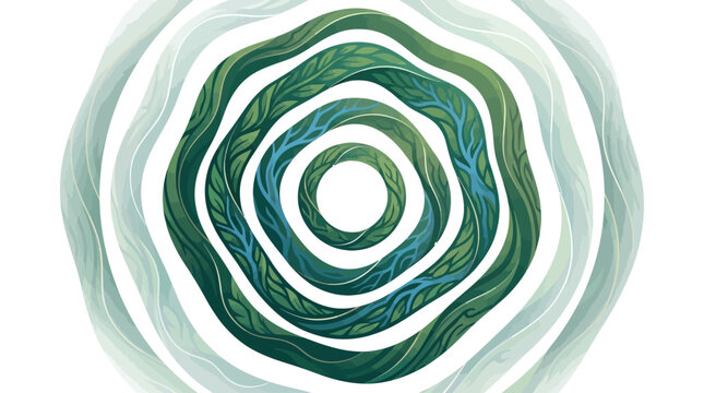Nature Memory Rings abstract organic leaf pattern with concentric blue and green circular ripples on white