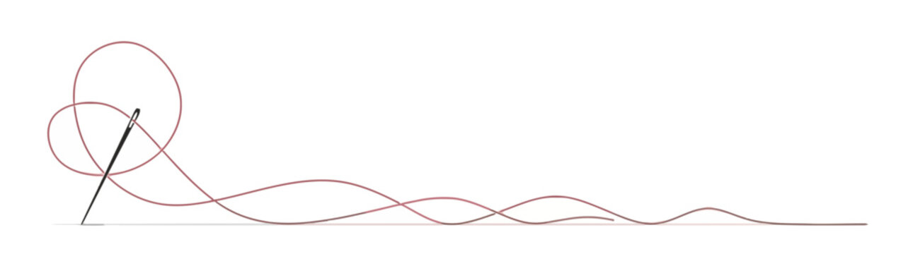 Needle and red thread sewing illustration on white background