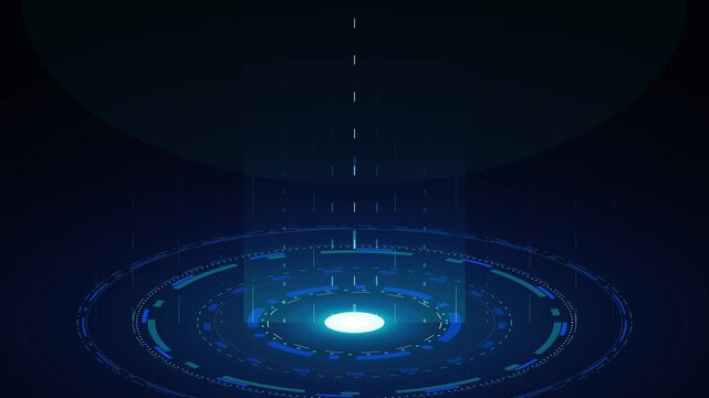 Futuristic hud circular interface with glowing data scanning beam and digital tech