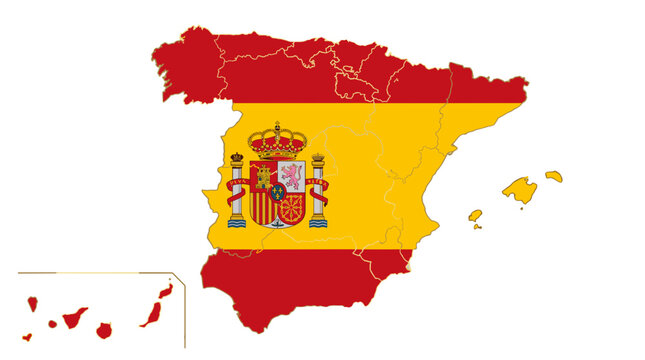 Map of spain with its flag overlay highlighting the countrys geographic boundaries