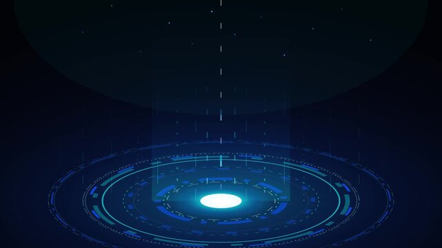 Futuristic hud circular interface with glowing data scanning beam and digital tech