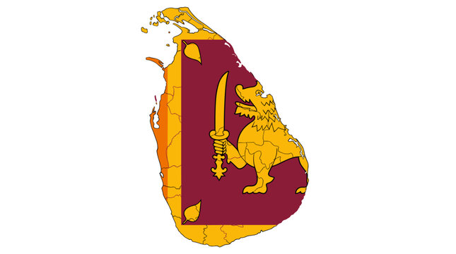 Sri lanka map illustration with national flag colors and emblem on a transparent background