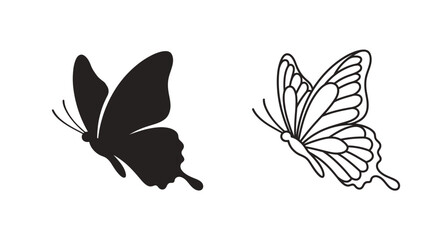 Butterfly Silhouettes And Line Art On White Background © Photo Sell