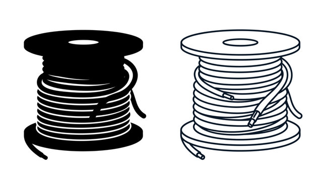 Spool Of Cable Line Art Illustration With Black And White Versions