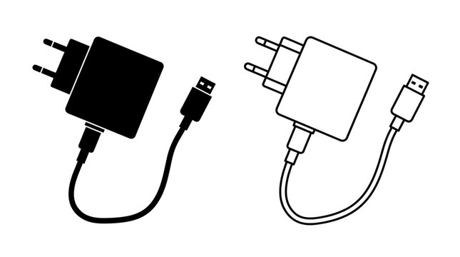 Wall charger with usb cable black and white silhouette illustration