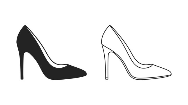High heeled shoe silhouettes on a white background