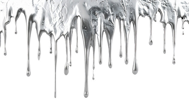 liquido d'argento che si scioglie, isolato e scontornato su sfondo trasparente, immagine 3D
