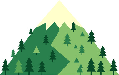 Obraz premium Flat Design Mountain Forest Landscape with Sunlight and Green Trees
