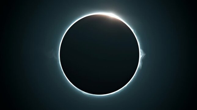 Solar eclipse with glowing corona and dark round shadow in space sky