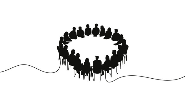 Business team meeting silhouette continuous line drawing