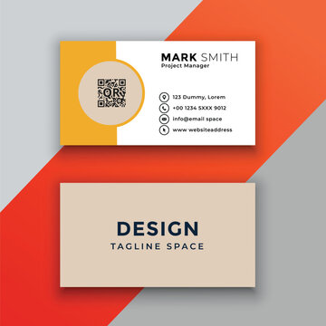 business card design template with qr code on colorful background