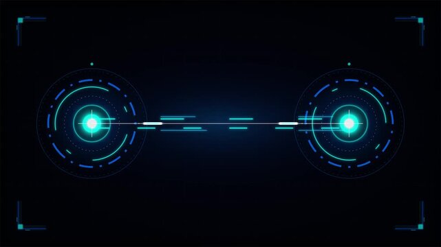Futuristic hud interface with dual scanning targets and digital data stream overlay