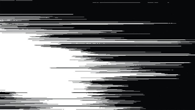 Glitchy white and black digital distortion error abstract background with horizontal lines