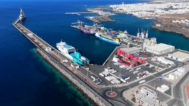 Aerial View of Container Ships at Puerto de los M&aacute;rmoles Facing Canary Islands AIEM Import Taxes and Inflation