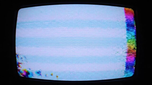 Static TV Screen with Noise and Rainbow Colors.