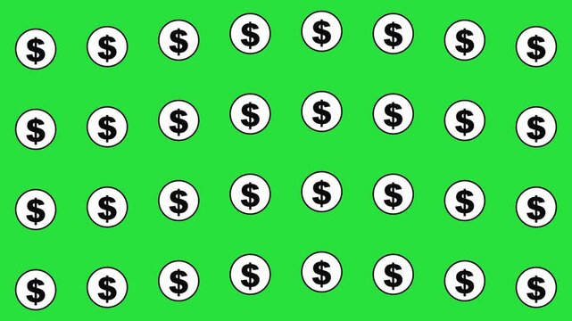 Animated us dollar coin pattern background, on green screen, for financial projects, coins money currency