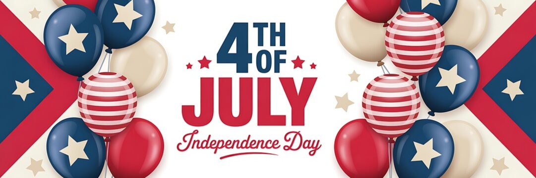 Festive 4th of july banner with balloons and stars