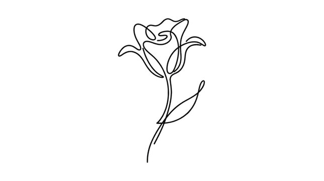 A minimalist line drawing of a single rose appears on a white background.