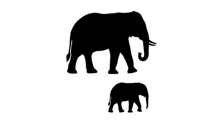Elephant Family Silhouette Against White Background Black Graphic © MDJAMAL