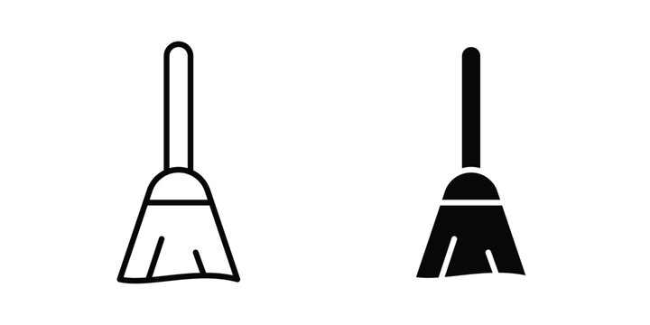 Broom icon silhouette and outline pack