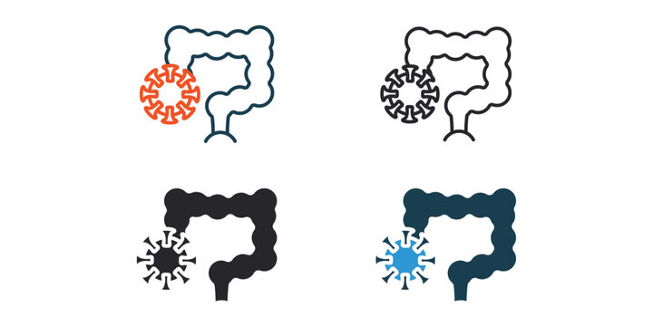 colon cancer icons  outline and Flat Style,transparent background