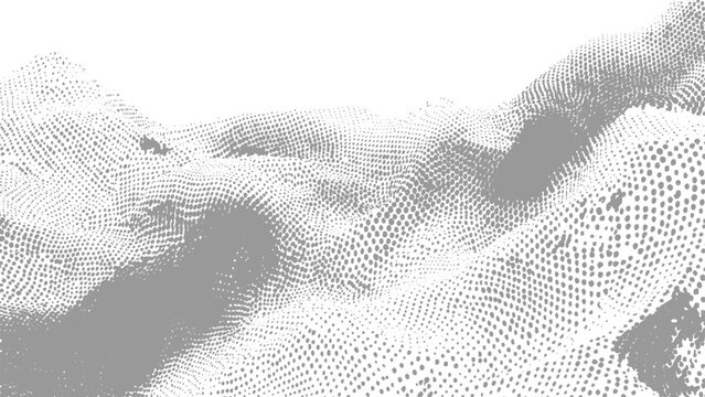 Halftone dots pattern illustration with wavy lines and gray tones on white background