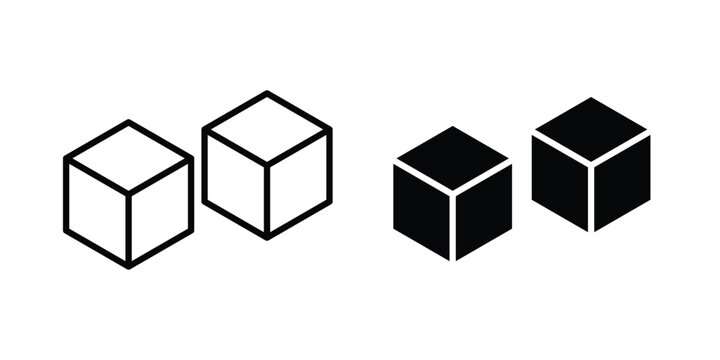 Cube icon silhouette and outline pack