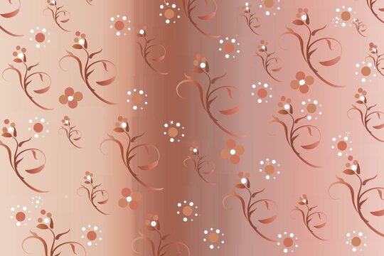 Elegant floral pattern with swirling vines and small flowers on a rose gold gradient background.