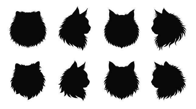 Set of black cat head silhouettes in different angles Vector