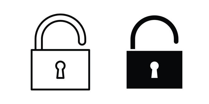 Unlock icon silhouette and outline pack
