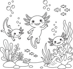 Fototapeta premium Cute Cartoon Animals Playing Underwater with Bubbles in Whimsical Illustration