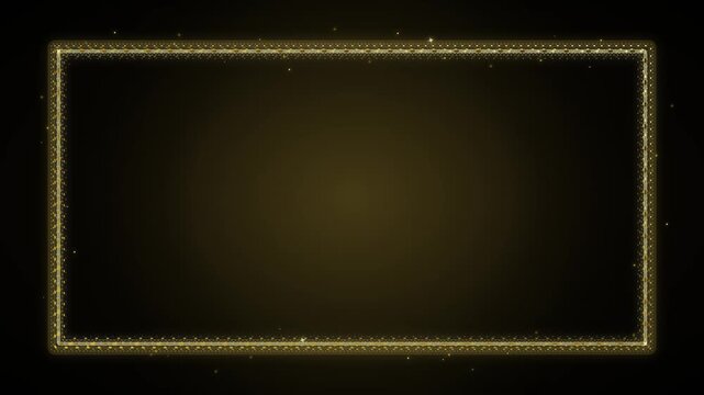 Gold ornate frame with sparkling particles overlay for luxury motion border
