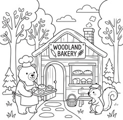 Cute Bear Family Baking at Woodland Cottage Bakery Illustration © Abdur