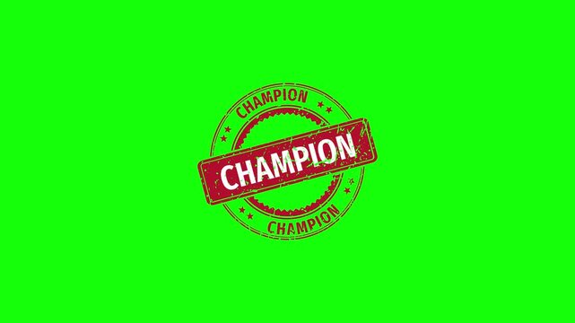 Champion stamp Animation with Grunge Distressed Texture on green screen background