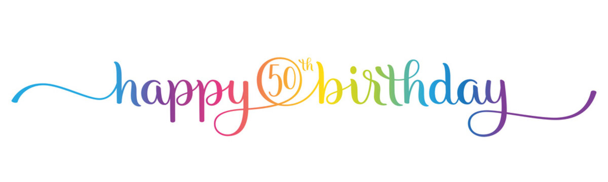 HAPPY 50th BIRTHDAY colorful brush calligraphy banner on transparent background