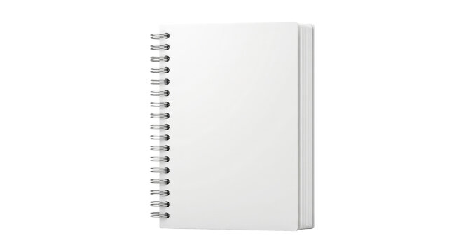 Blank white spiral notebook mockup on transparent background