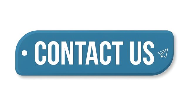 Blue rounded rectangular button featuring white text that says contact us with a small paper plane icon on the right