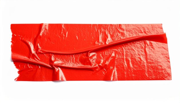 Red Wrinkled Duct Tape Strip Isolated on White Background
