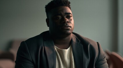 Fototapeta premium invisible illness workplace young adult African plus size man lounge
