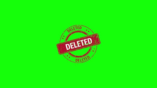 A red deleted stamp Animation with Grunge Distressed Texture on green screen background
