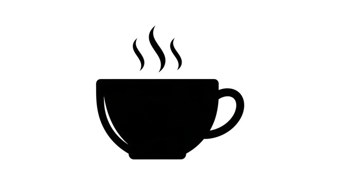 Simple Black Silhouette of Hot Coffee Cup Icon with Steam Isolated on White Background
